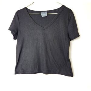 Olivia Rae Basic Baby Doll Crop Ribbed Top Black V Neck Sz. S Versatile